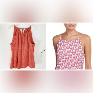 J. McLaughlin Coral Anchor Print Blouse size large